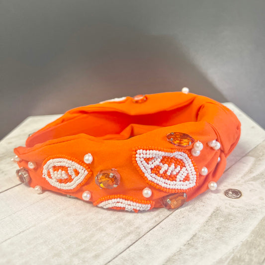 Orange & White Football Headband