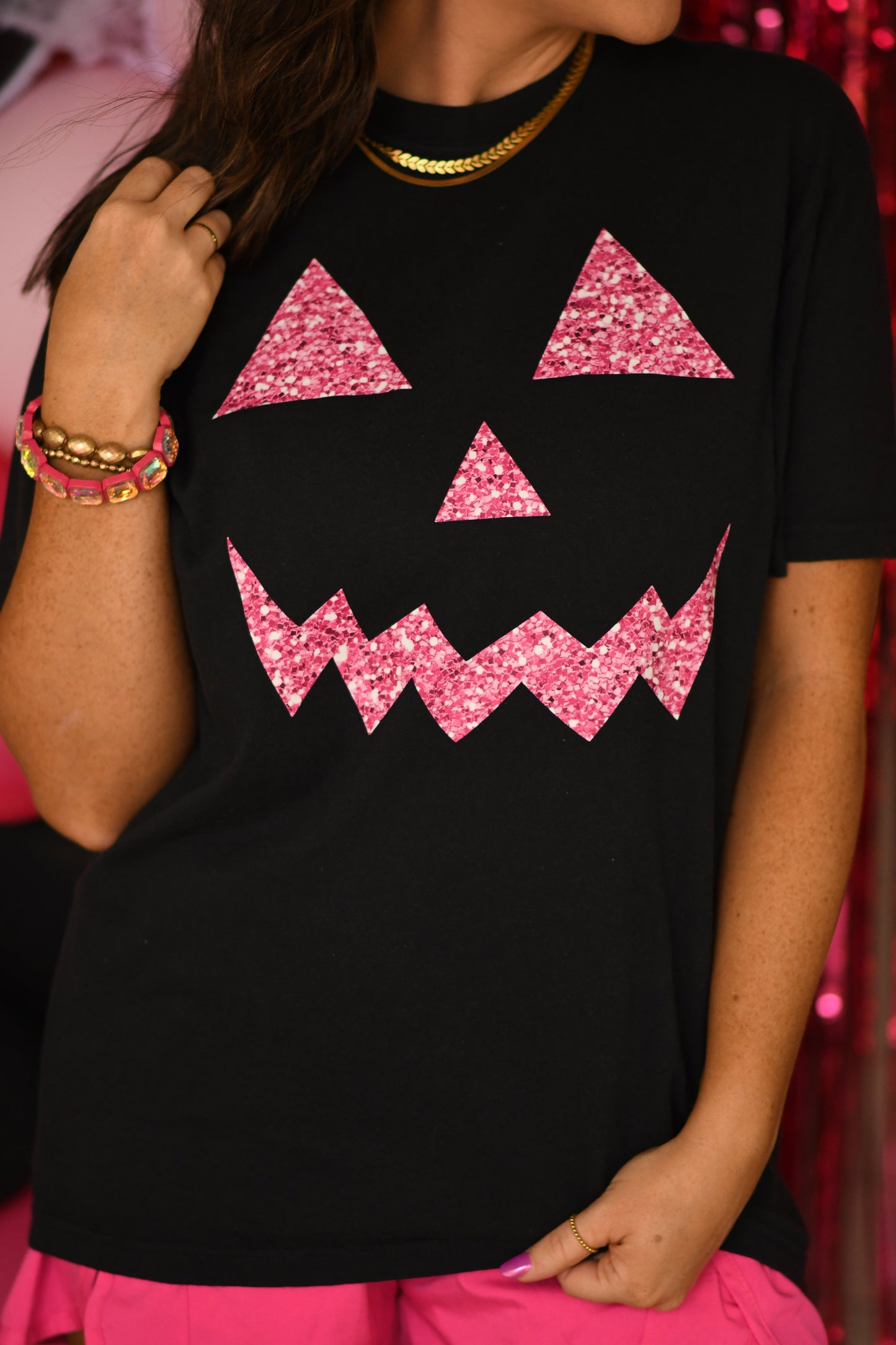 Sparkly Pink Jack O Face Tee