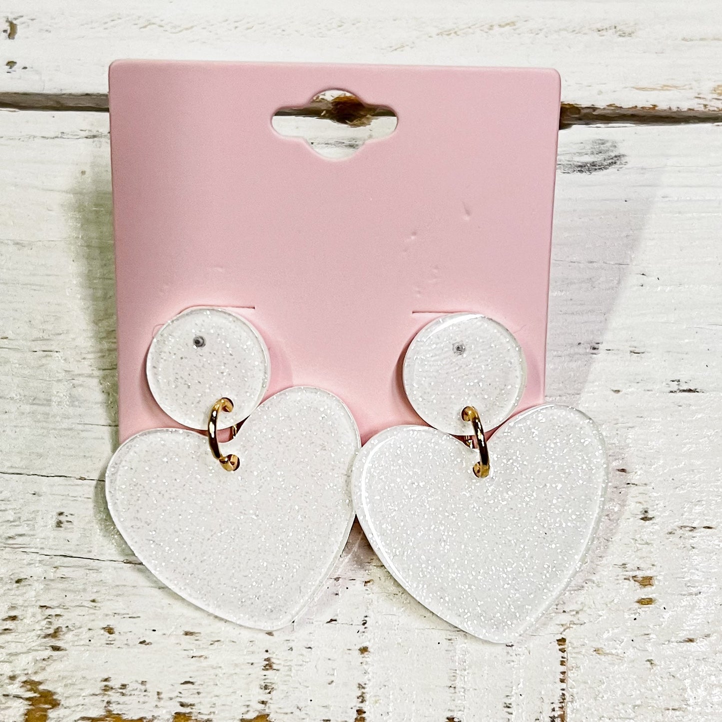 Heart Glitter White Earrings