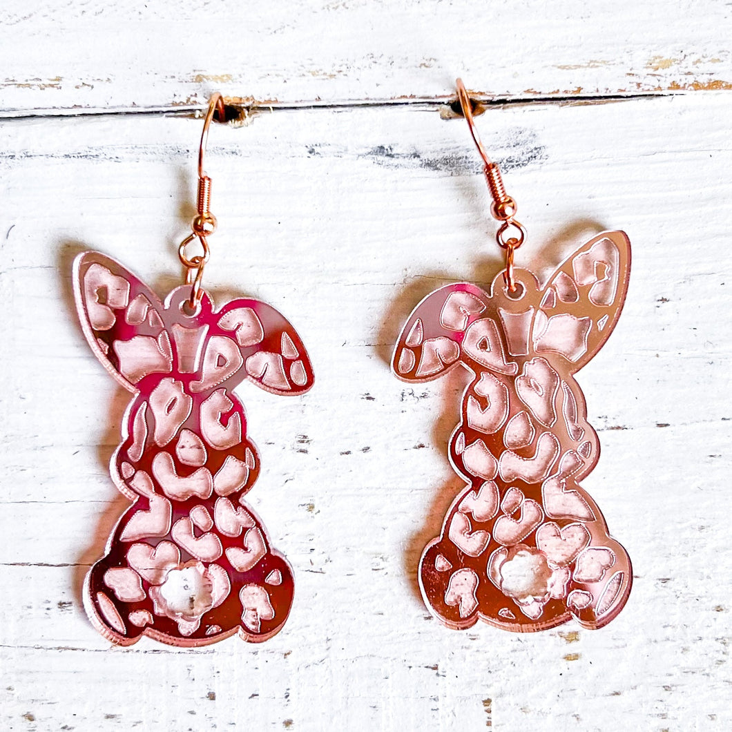 Leopard Rose Gold Bunny Earrings