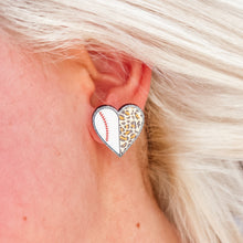 Load image into Gallery viewer, Baseball Heart Leopard Stud Earrings
