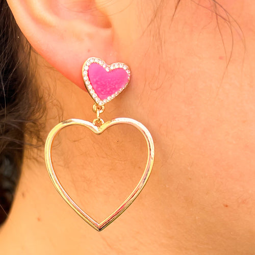 Gold Pink Stud Heart Earrings