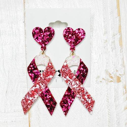 Envy Stylz Boutique Women - Accessories - Earrings Breast Cancer Glitter Earrings