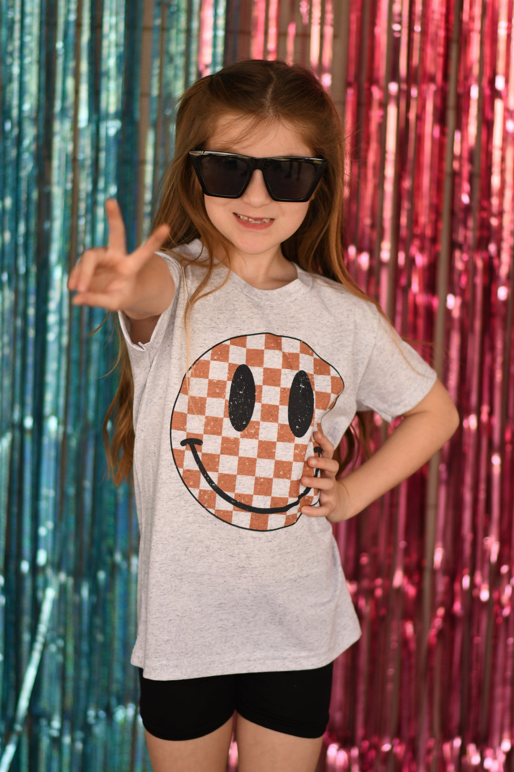 Brown Checkered Happy Face Tee