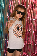Load image into Gallery viewer, Brown Checkered Happy Face Tee